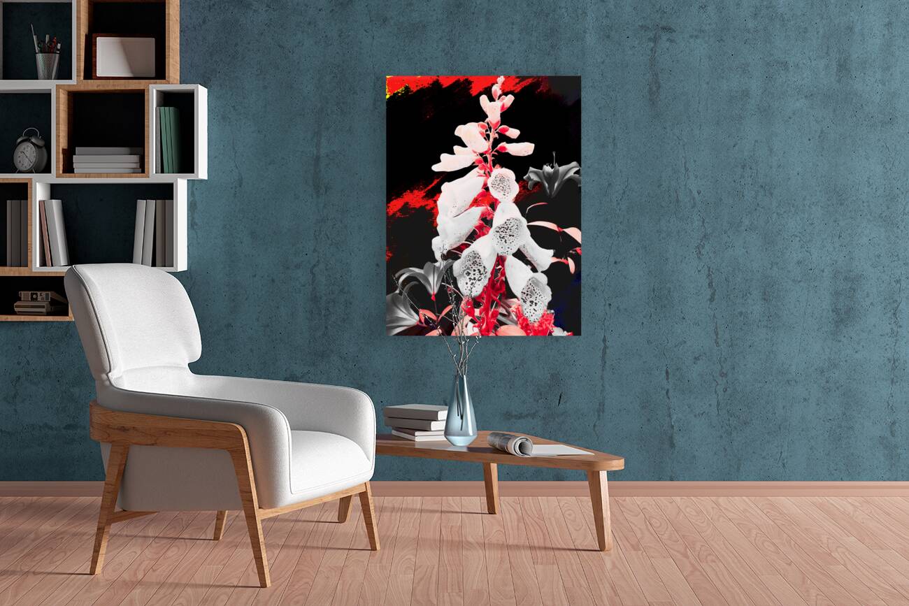 Abstract Dark Foxglove in Pink with Lilies Reproduction