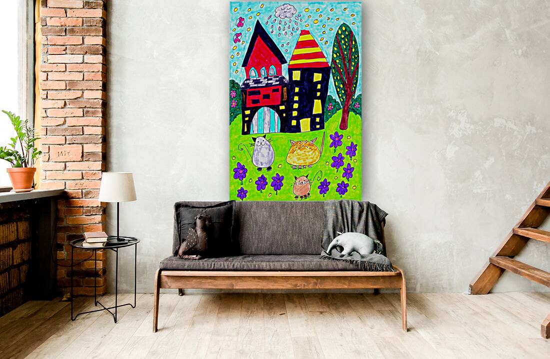 Abstract Doodle House Cats Reproduction