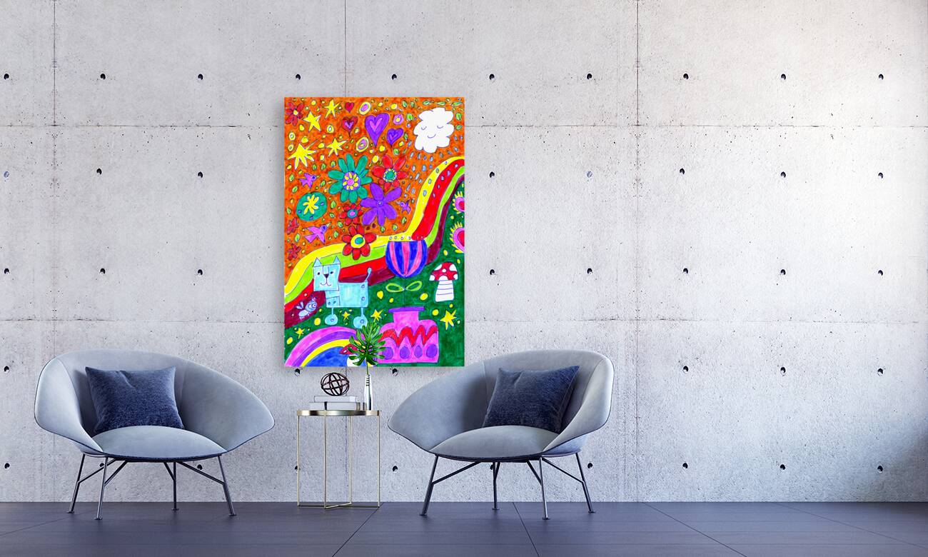 Abstract Doodle Art Cat Reproduction