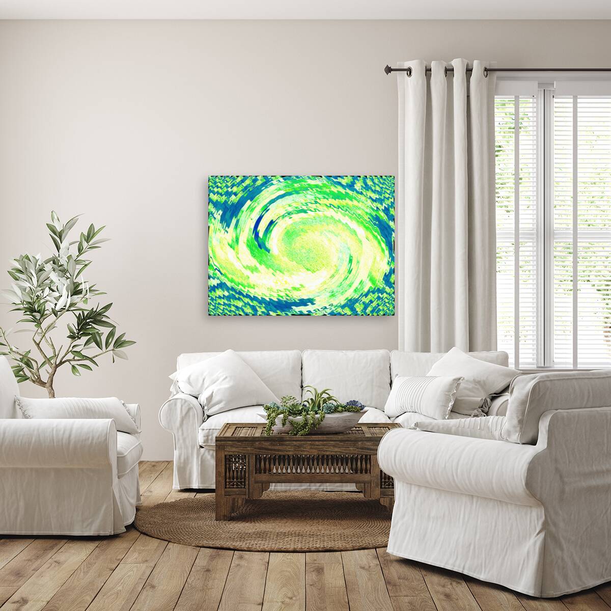 Abstract Lilies Swirl in Green and Blue  Reproduction