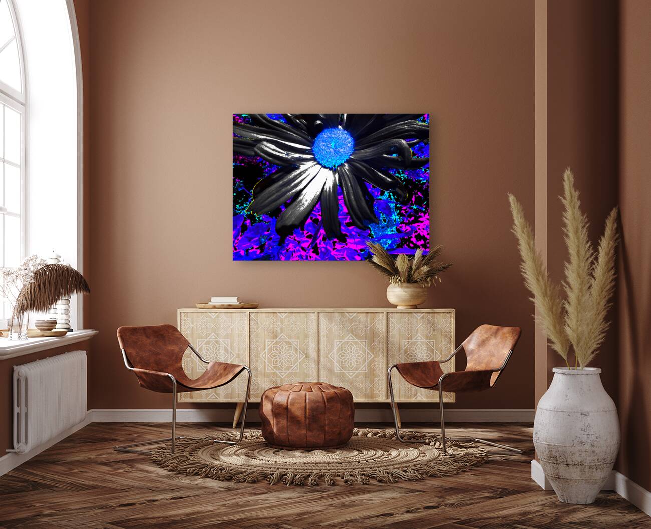 Abstract Vibrant Neon Daisy Flower Reproduction