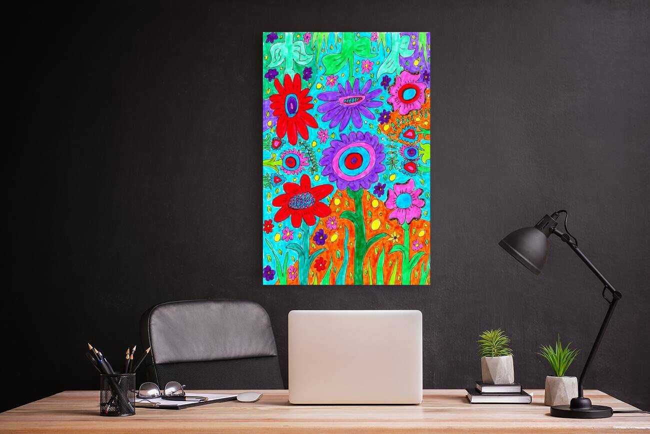 Abstract Flowers on a Coloured Background Reproduction