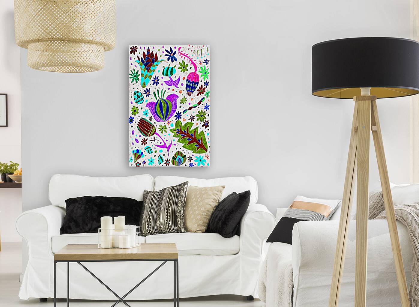 Abstract Vibrant Whimsical Flowers Reproduction