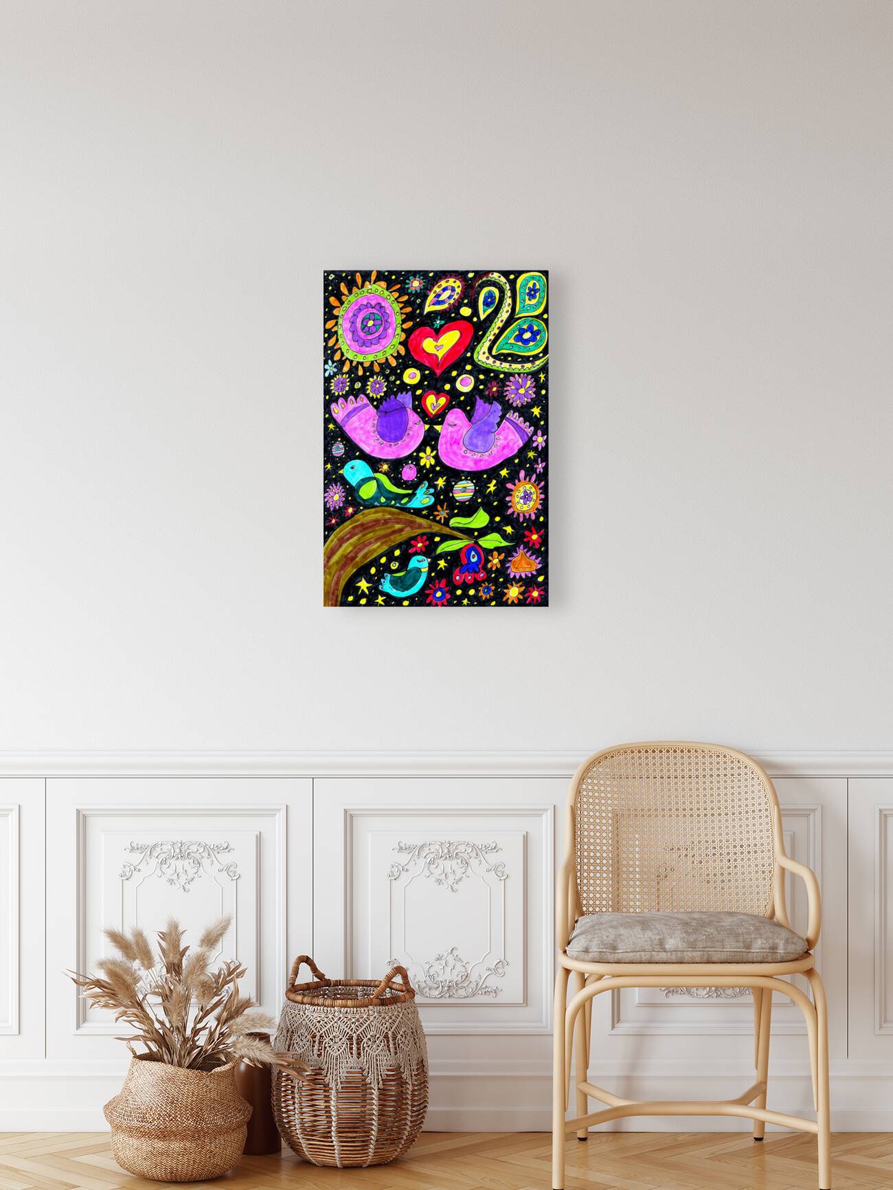 Abstract Doodle Love Birds Reproduction