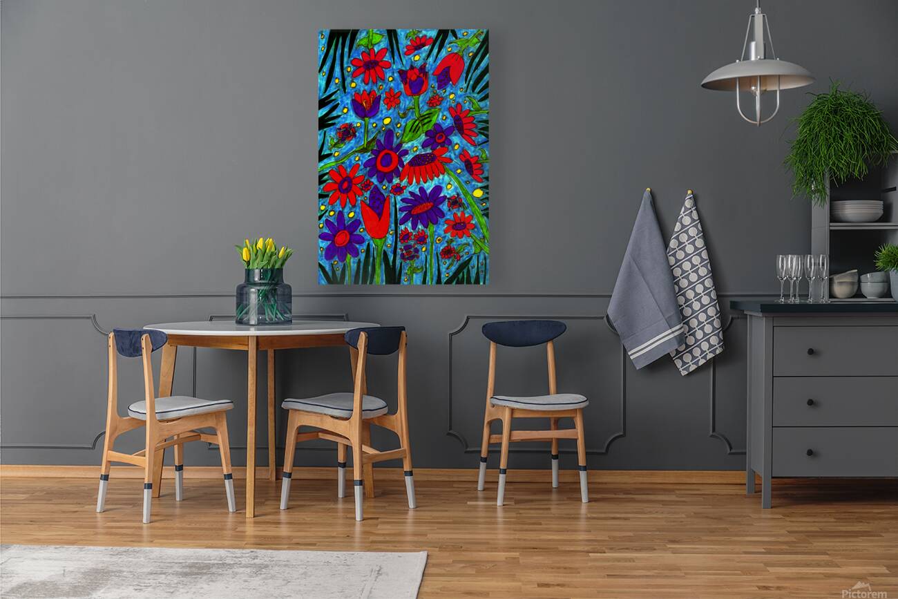 Abstract Blue Floral Design Reproduction