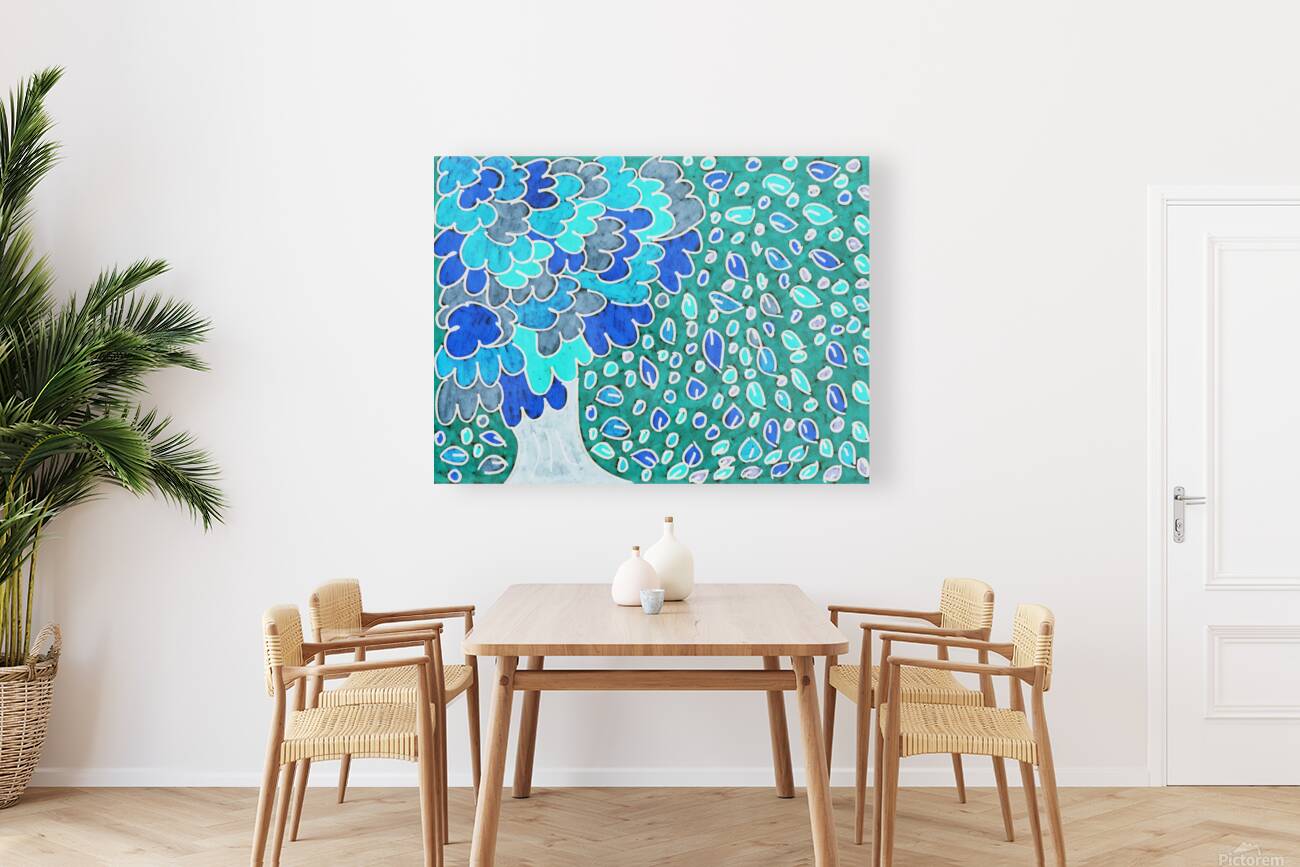 Abstract Blue Oak with Falling Leaves Reproduction