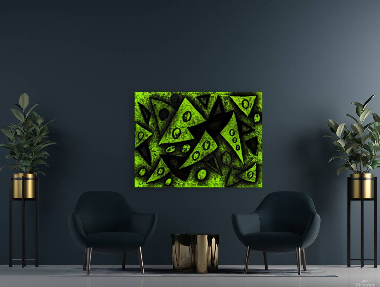 Abstract Green Grungy Triangles Reproduction