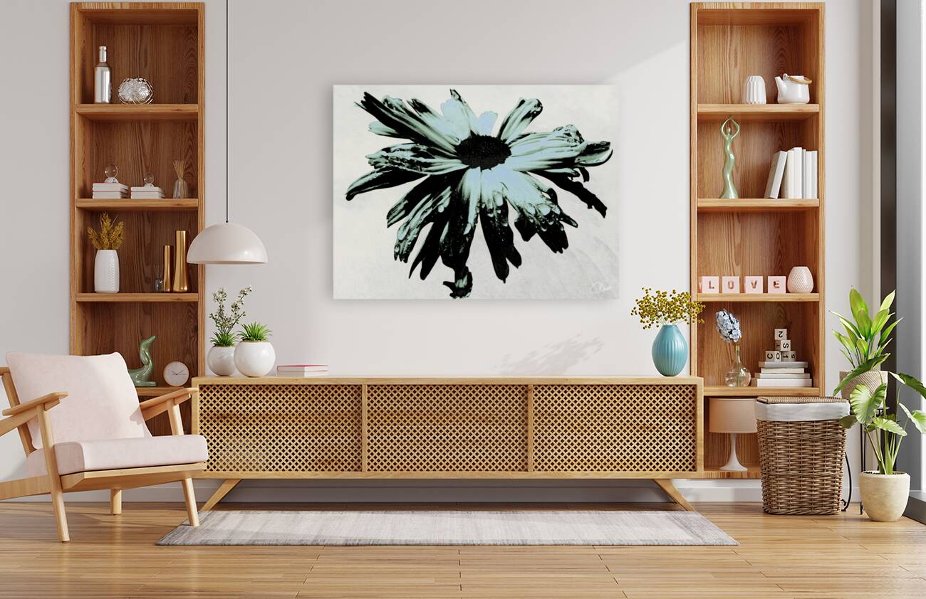 Dark Lime Daisy Flower on an Abstract Pale Background Reproduction