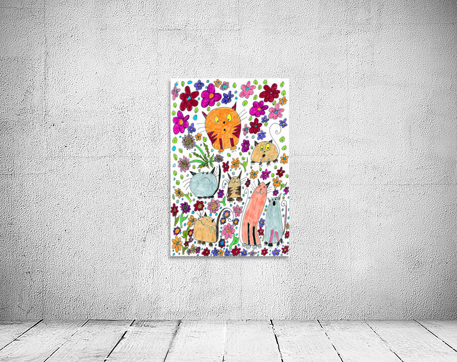 Abstract Floral Doodle Art Cats  Wall Preview