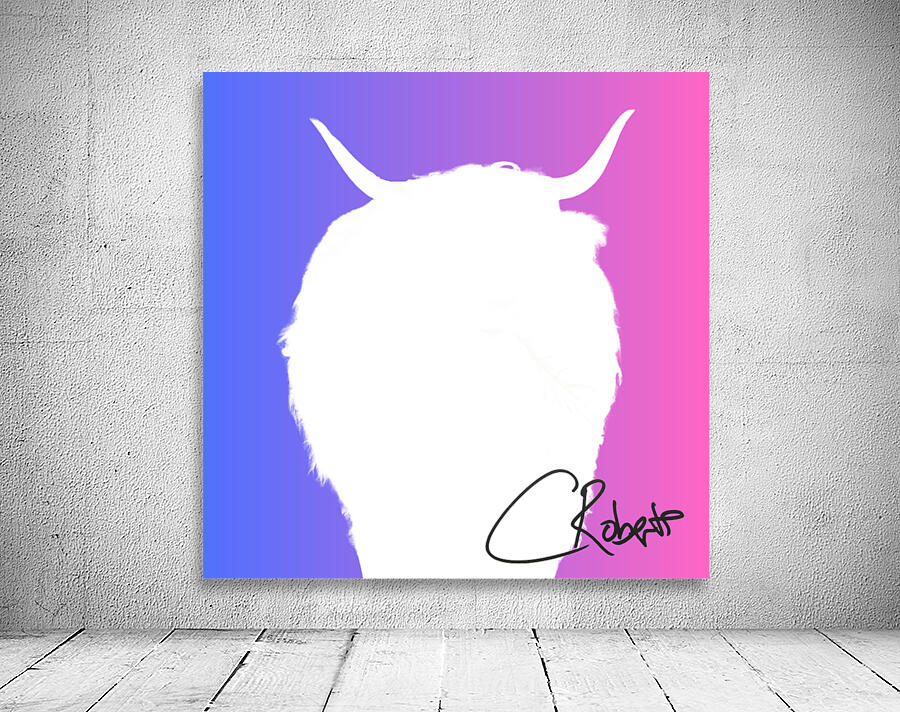  White Highland Cow Silhouette with Pink Background Wall Preview
