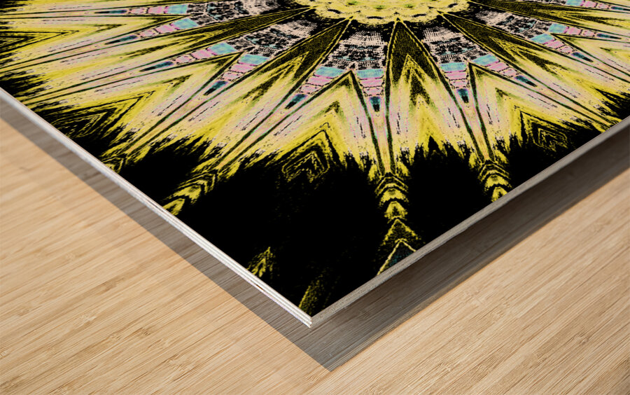 Abstract Yellow Kaleidoscope Pattern Design Wood print