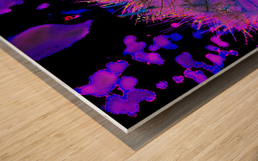 Abstract Neon Dandelion Seeds Close Up Wood print