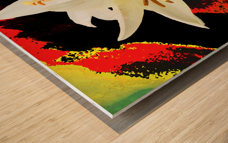  Abstract Trio of White Lilies on a Coloured Distressed Background Wood print