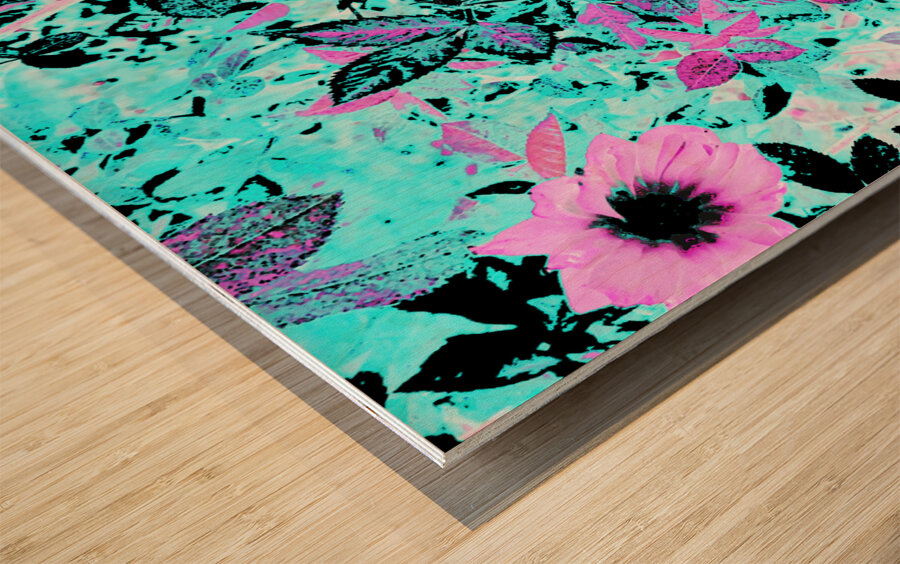 Cyan and Pink Scottish Highlands Garden Wood print