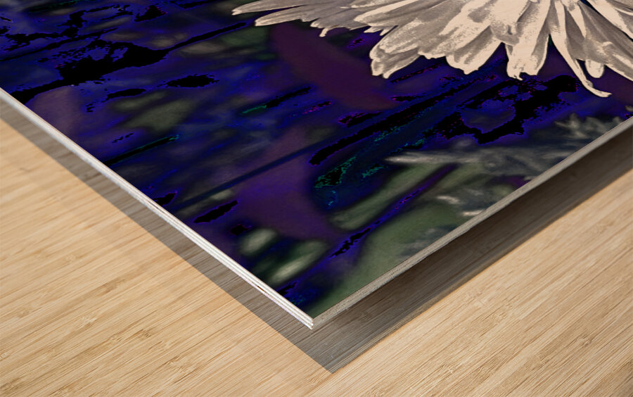 Abstract Daisy Flower on a Dark Background Wood print