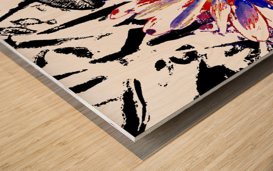 Abstract Vibrant Contrasting Daisy Flower Wood print