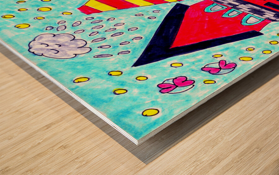 Abstract Doodle House Cats Wood print