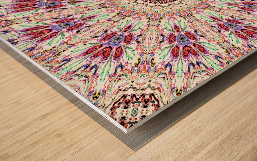 Abstract Kaleidoscope Mandala Pattern Red and Pink Wood print