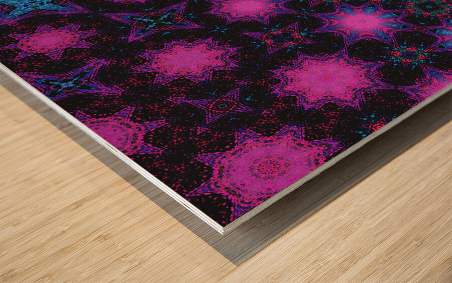 Abstract Neon Kaleidoscope Shapes  Wood print