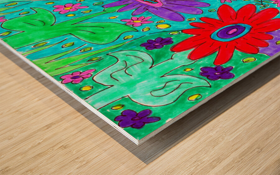 Abstract Flowers on a Coloured Background Wood print