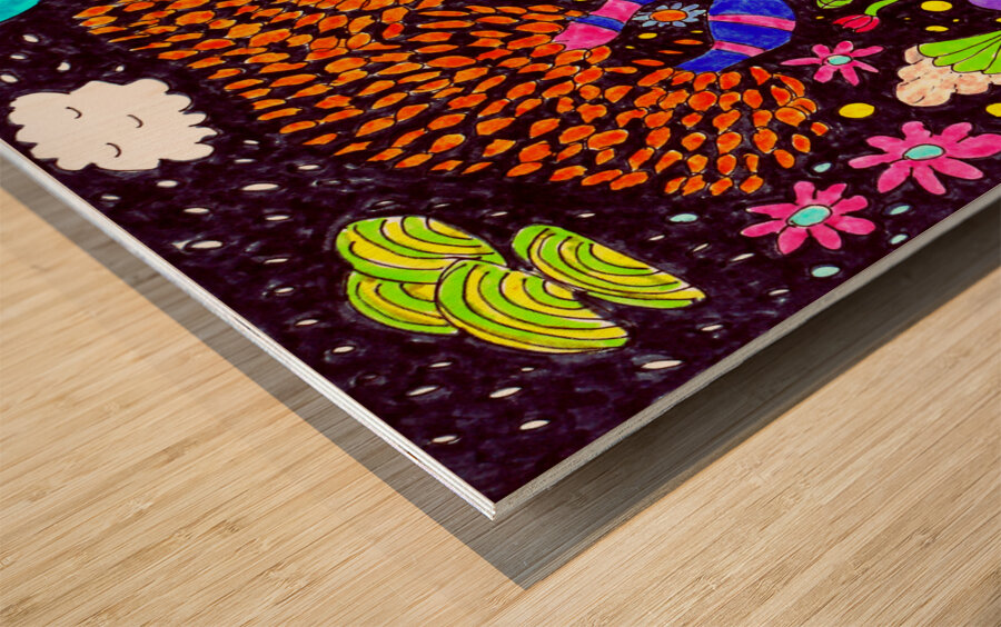 Abstract Whimsical Plants Wood print