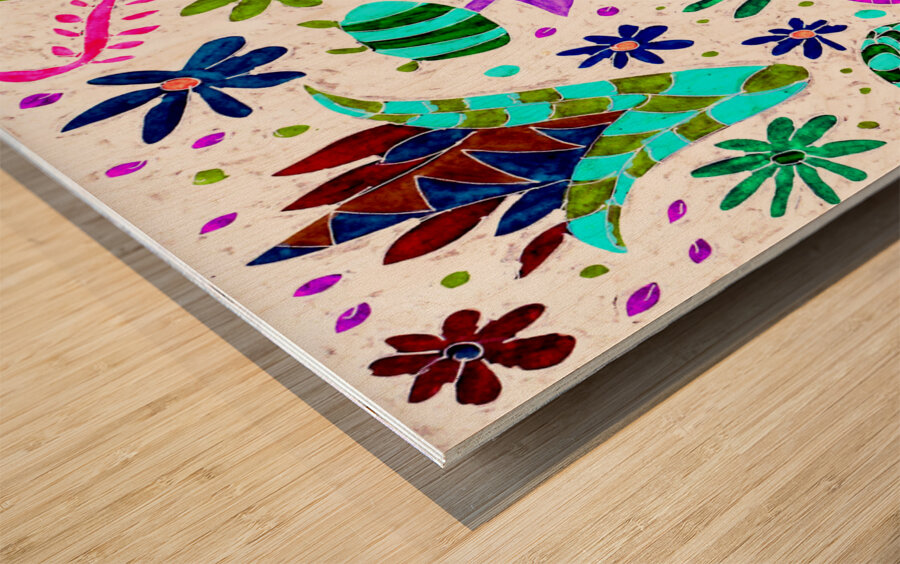 Abstract Vibrant Whimsical Flowers Wood print