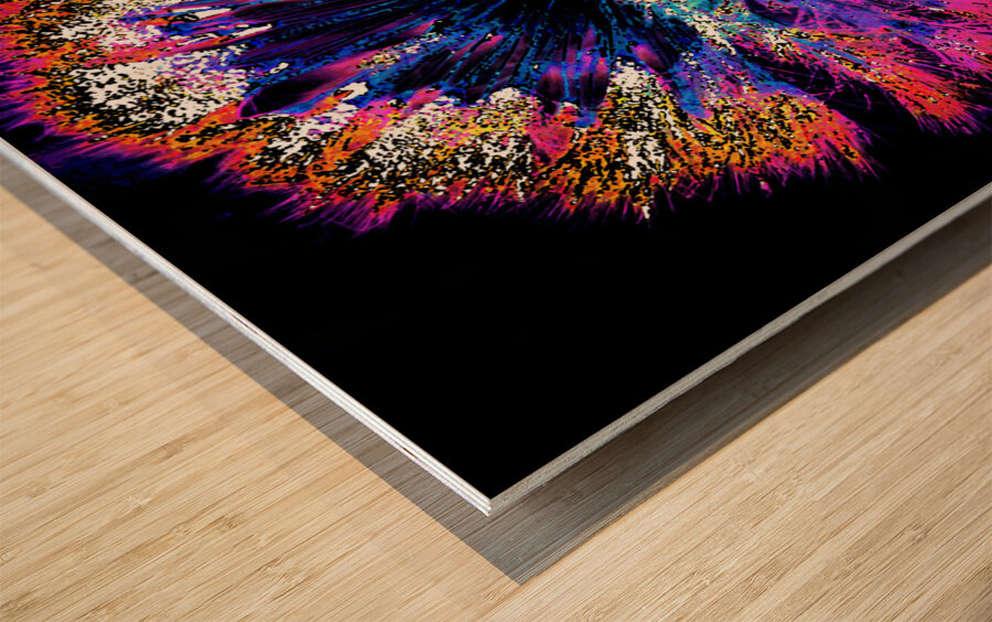 Abstract Neon Dandelion Head Wood print