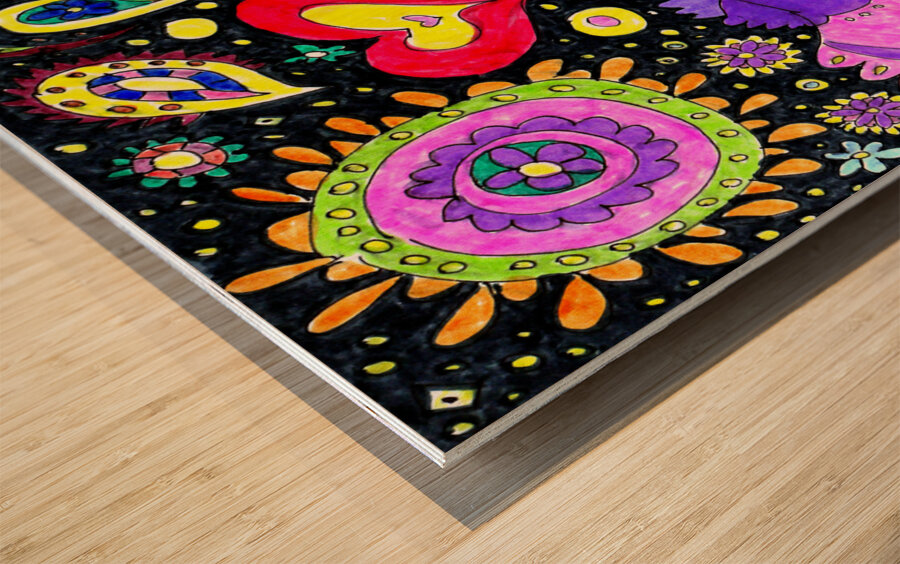 Abstract Doodle Love Birds Wood print