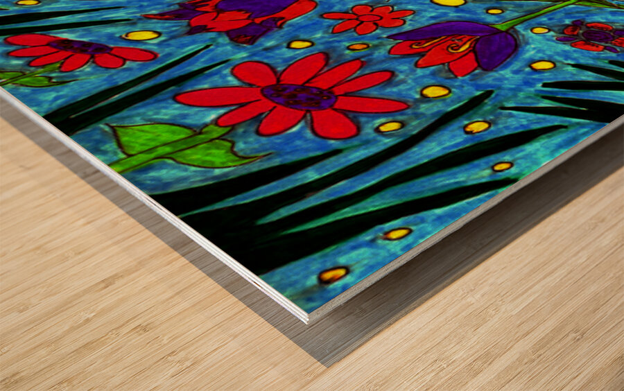 Abstract Blue Floral Design Wood print