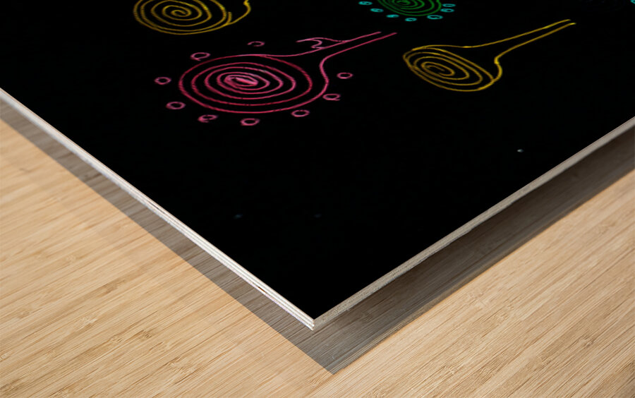 Abstract Neon Spiral Flowers Wood print