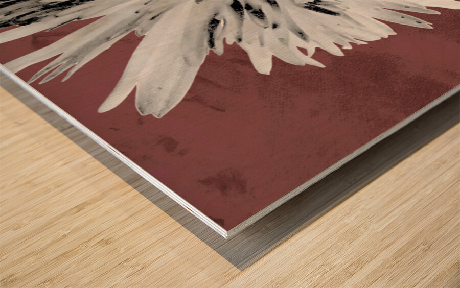  Light Distressed Daisy Flower with Dark Centre on an Abstract Background Wood print