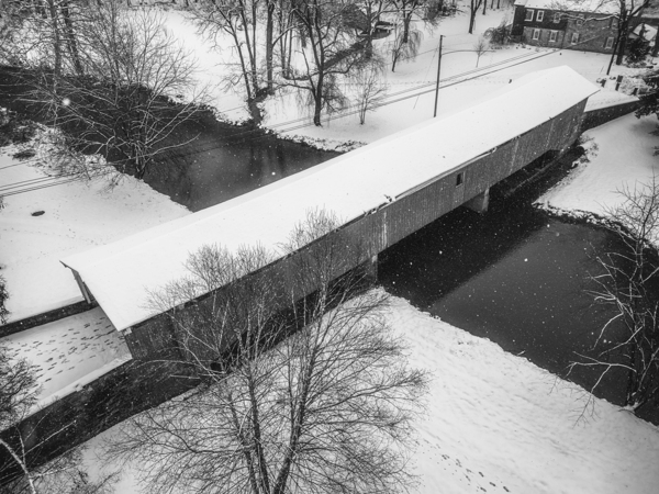 Black and White Snowy Bogert Covered Bridge Aerial Digital Download