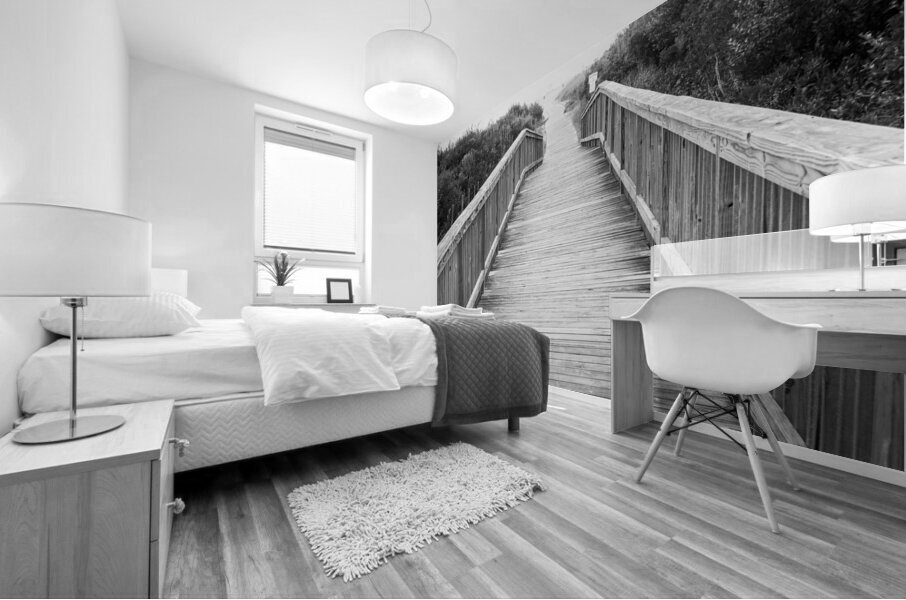 A Walk to the Beach   Black and White Mural print