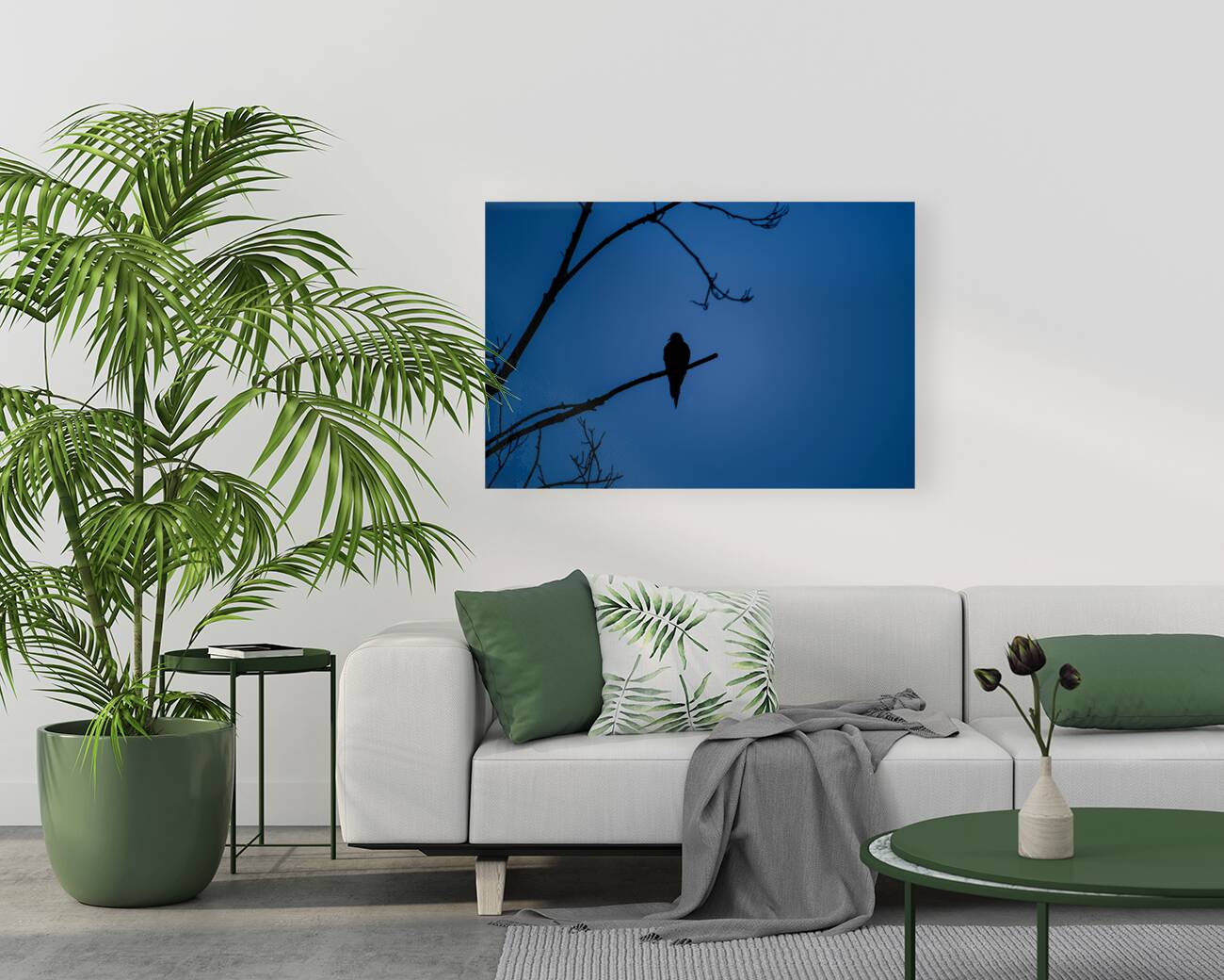 Bird Silhouette Dark Blue Reproduction