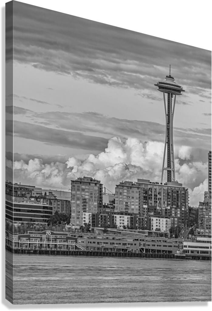 The Seattle Space Needle And Clouds in B&W