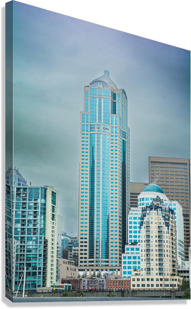 High Rise Buildings Along The Elliott Bay Waterfront In Seattle