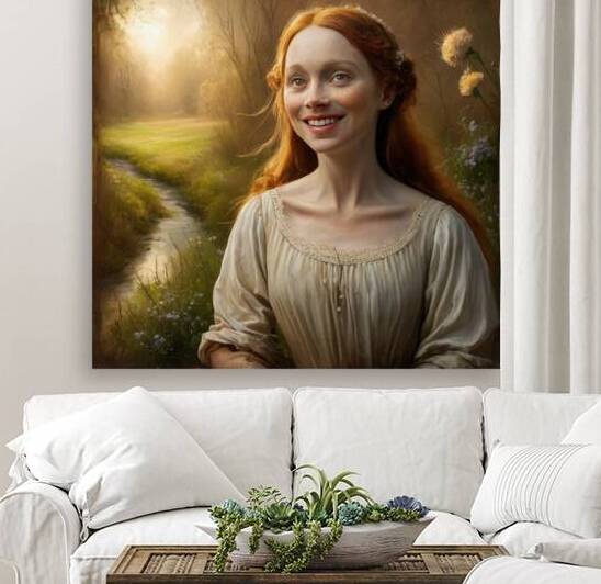a captivating rustic painting of a woman with a r by toumi