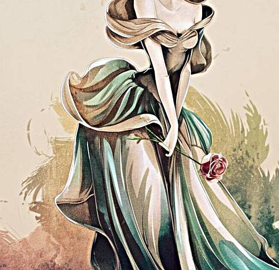  A Faceless Woman in Flowing Dress Holding a Rose by toumi