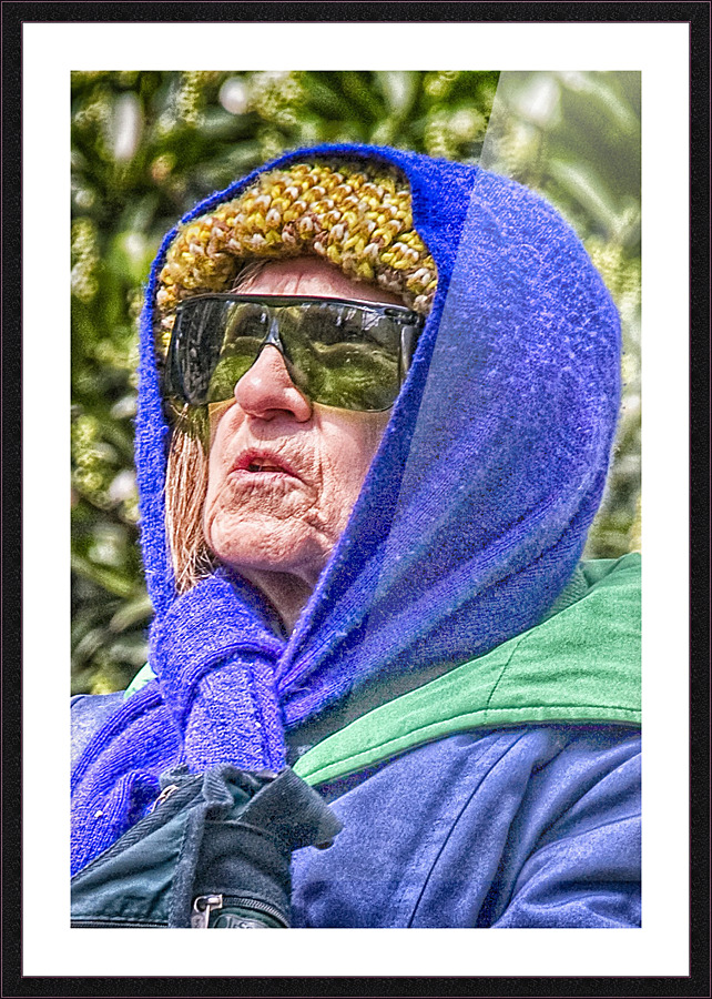 woman looking up Picture Frame print