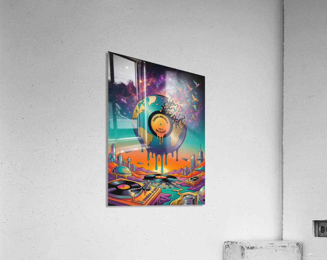 Surreal Melting Vinyl Record Earth Globe in Psychedelic Futurist