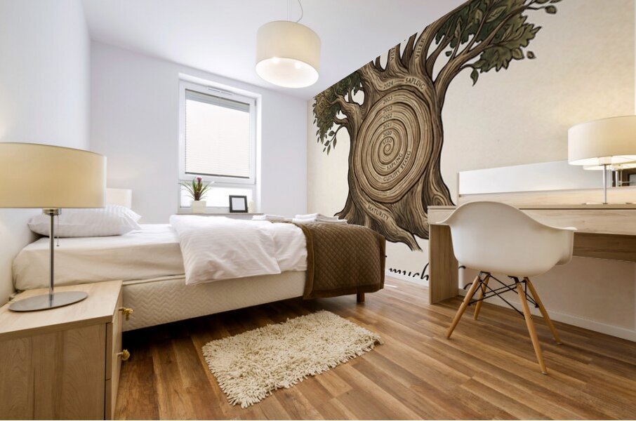Continuous Learning Wisdom Tree Ring Illustration Mural print