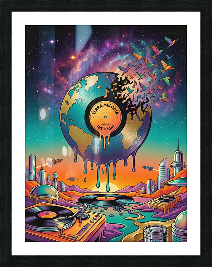 Surreal Melting Vinyl Record Earth Globe in Psychedelic Futurist