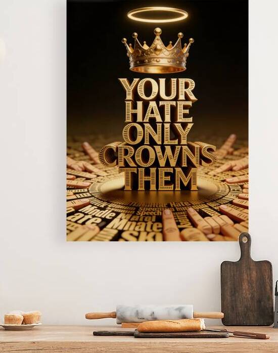 Overcoming Hate Golden 3D Text Quote Crowned by L by Maxi Art