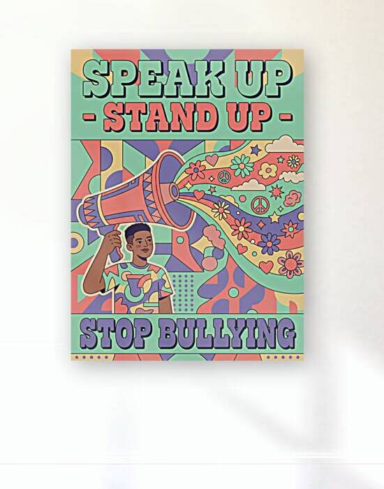 Stop Bullying Poster Speak Up and Stand Up Retro by Maxi Art