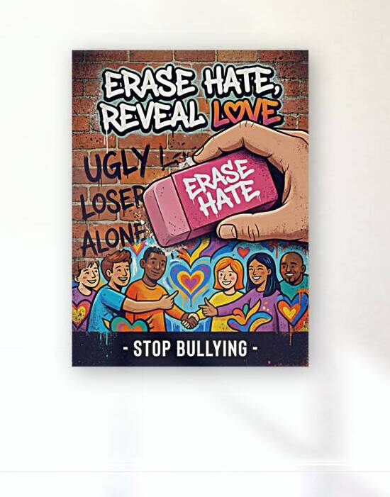 Anti Bullying Concept Erasing Hate to Reveal Love by Maxi Art