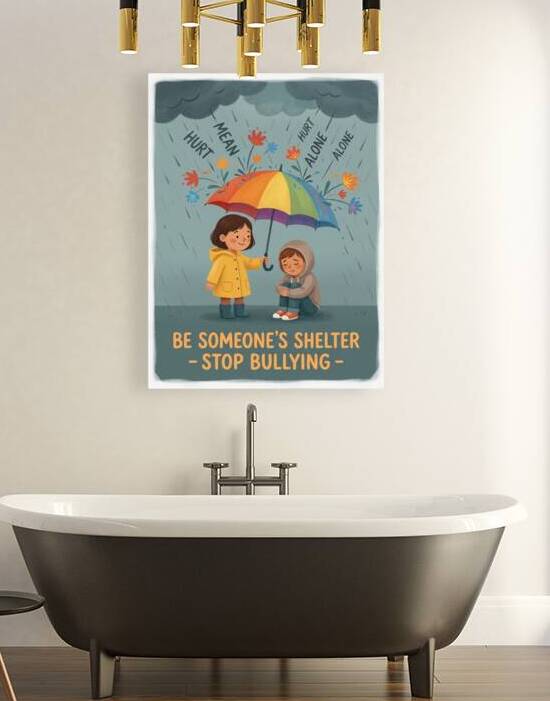 Anti Bullying Illustration Child Protecting Sad F by Maxi Art