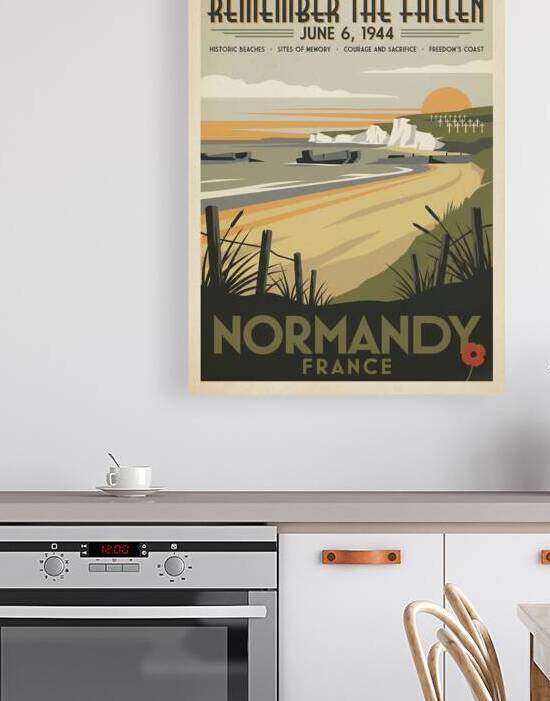 Normandy D Day Poster Vintage Travel Illustration by Maxi Art
