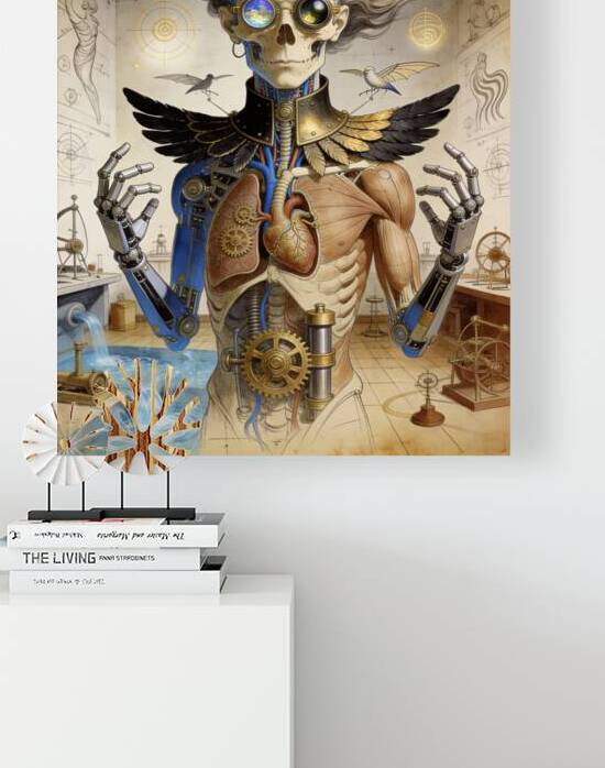 Steampunk Anatomy Skeleton with Mechanical Gears and Human Organ by Maxi Art