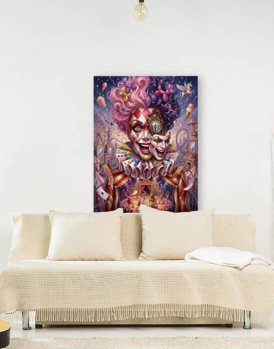Circus Clown Maximalist Illustration Surreal Harlequin Portrait by Maxi Art