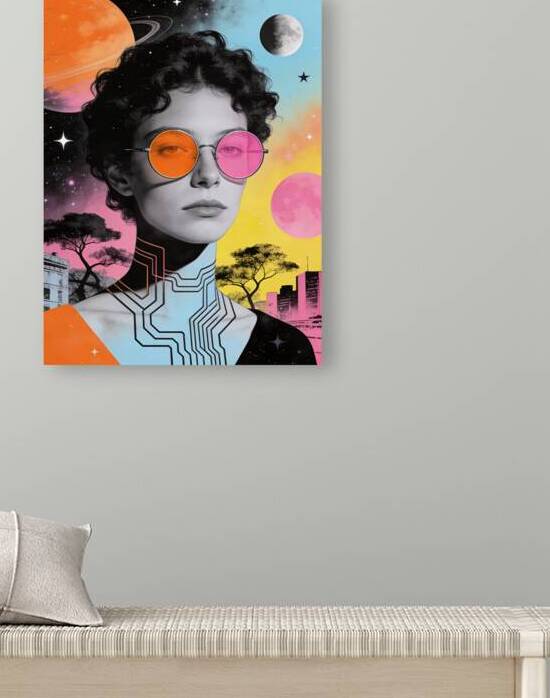 Maximalist Portrait of Woman in Neon Sunglasses with Cybernetic  by Maxi Art